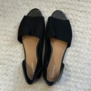 Calvin Klein Black Flats with Open Toe Design and Slip-On Style